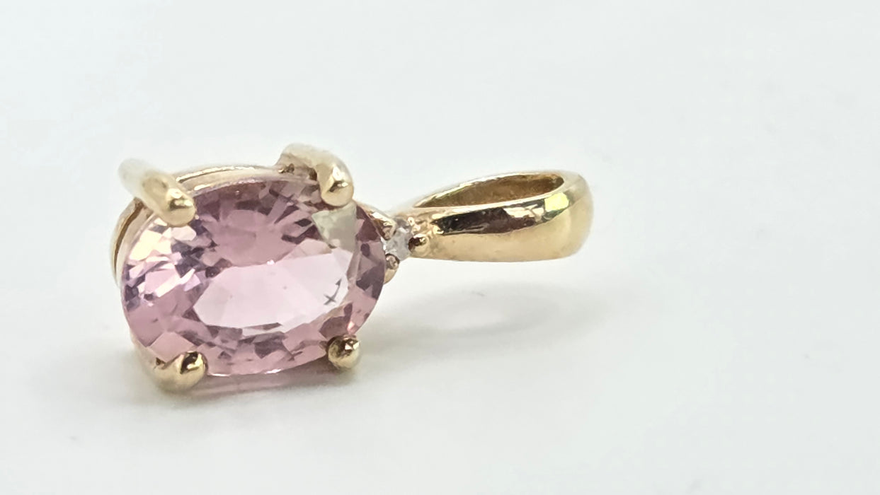 Vintage: 9ct Yellow Gold Morganite & Diamond Pendant