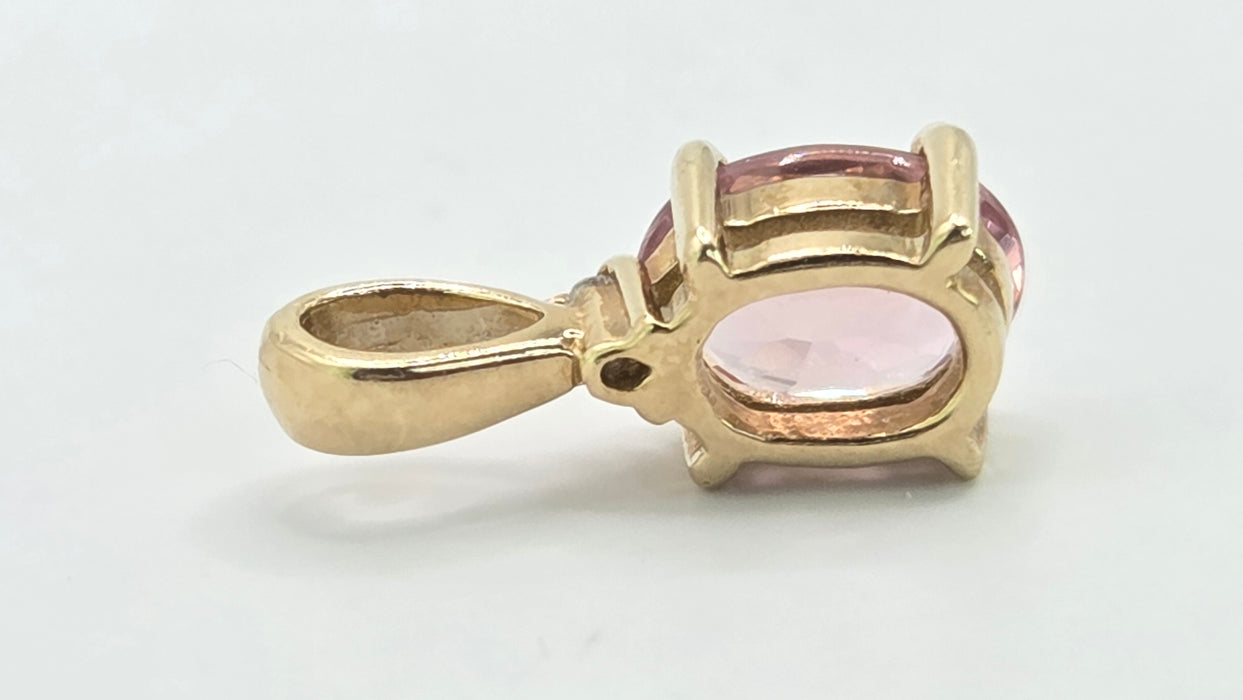 Vintage: 9ct Yellow Gold Morganite & Diamond Pendant