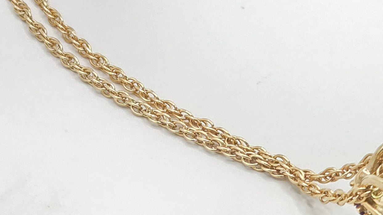 Vintage: 9ct Yellow Gold Amethyst & 48 Diamond Pendant with Chain