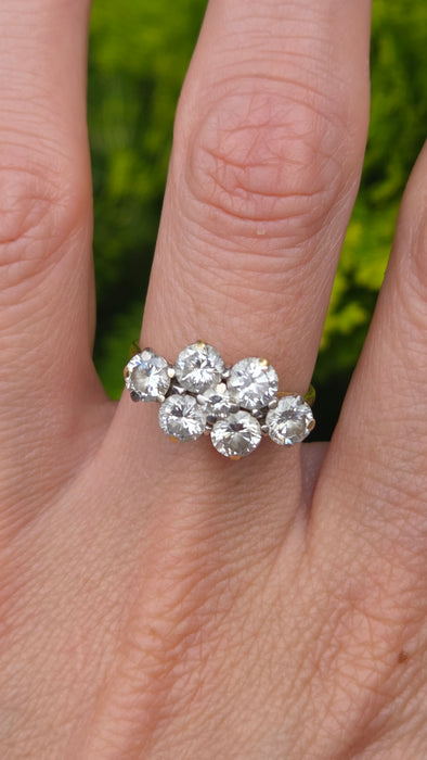 Vintage: 18ct Yellow Gold 7 Diamond Elongated Cluster Ring — 2.50ct