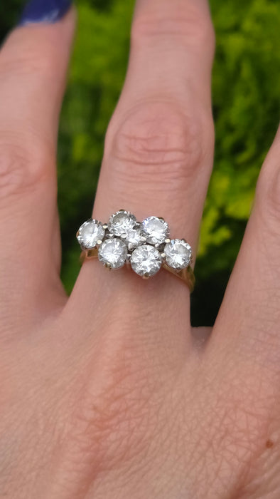 Vintage: 18ct Yellow Gold 7 Diamond Elongated Cluster Ring — 2.50ct
