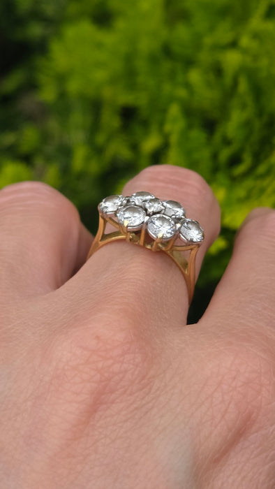 Vintage: 18ct Yellow Gold 7 Diamond Elongated Cluster Ring — 2.50ct