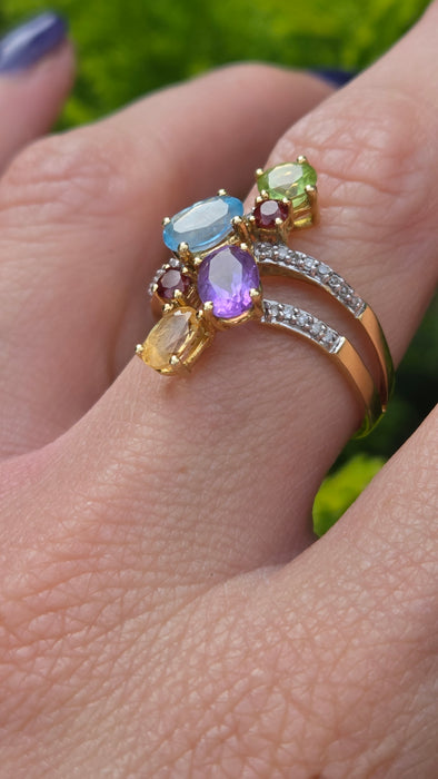 Vintage: 18ct Yellow Gold Multi-Gemstone Cocktail Ring — 2.71ct