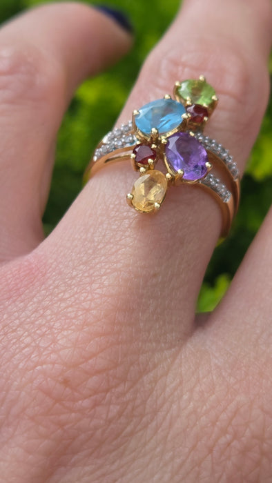 Vintage: 18ct Yellow Gold Multi-Gemstone Cocktail Ring — 2.71ct