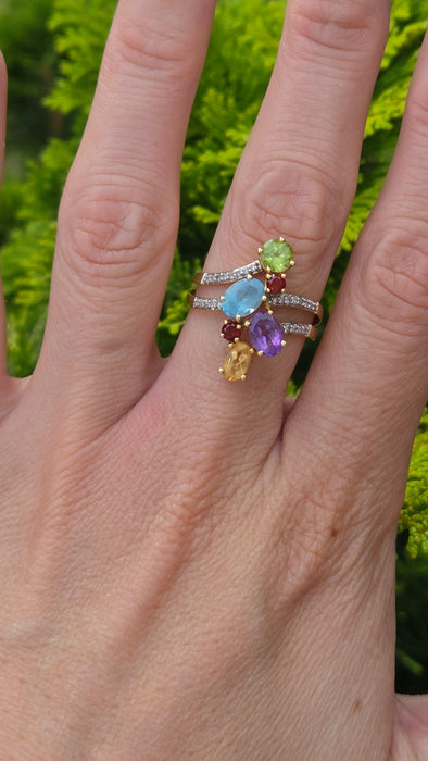 Vintage: 18ct Yellow Gold Multi-Gemstone Cocktail Ring — 2.71ct