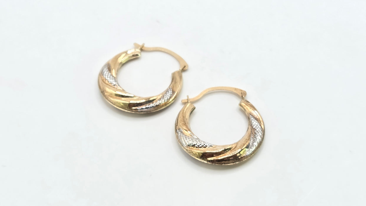 Vintage: 9ct Two-Tone Gold Twisted Hoop Earrings