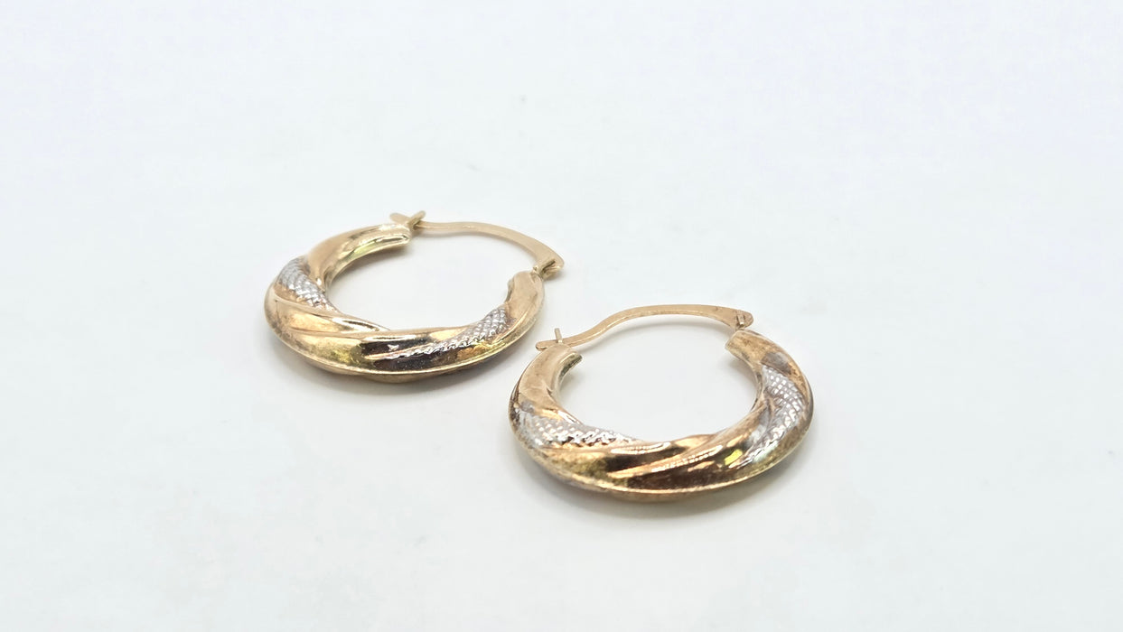 Vintage: 9ct Two-Tone Gold Twisted Hoop Earrings