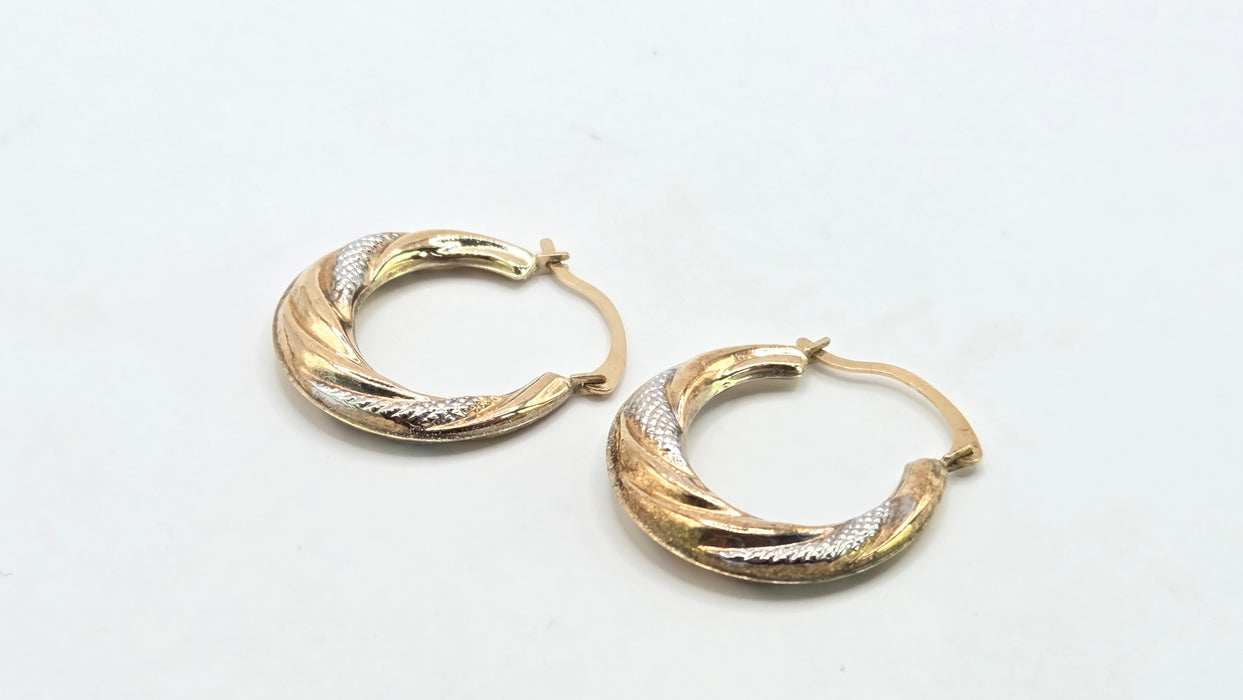 Vintage: 9ct Two-Tone Gold Twisted Hoop Earrings