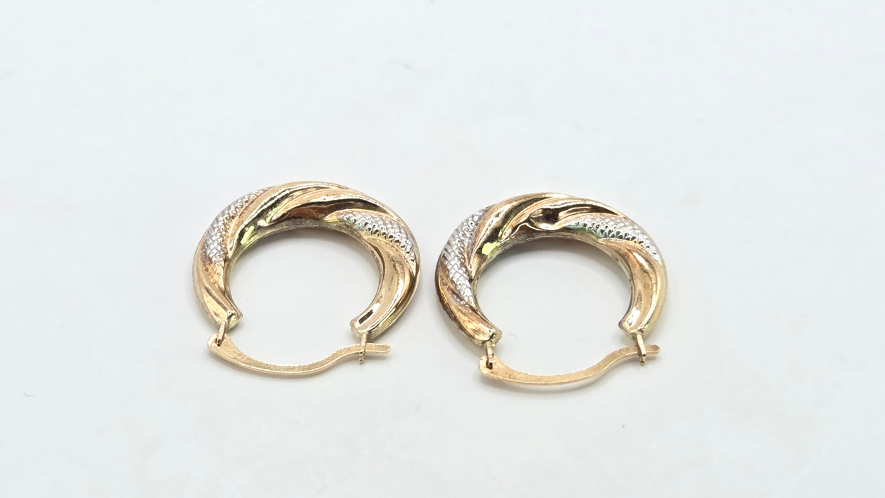 Vintage: 9ct Two-Tone Gold Twisted Hoop Earrings