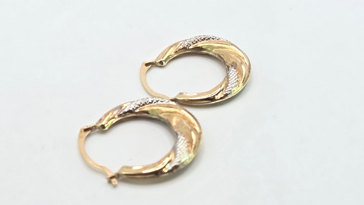 Vintage: 9ct Two-Tone Gold Twisted Hoop Earrings