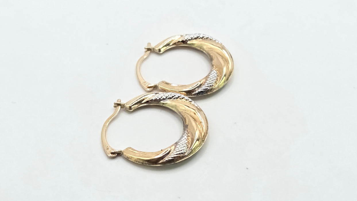 Vintage: 9ct Two-Tone Gold Twisted Hoop Earrings