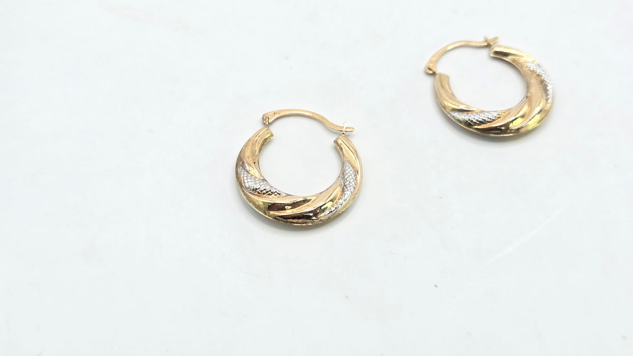 Vintage: 9ct Two-Tone Gold Twisted Hoop Earrings