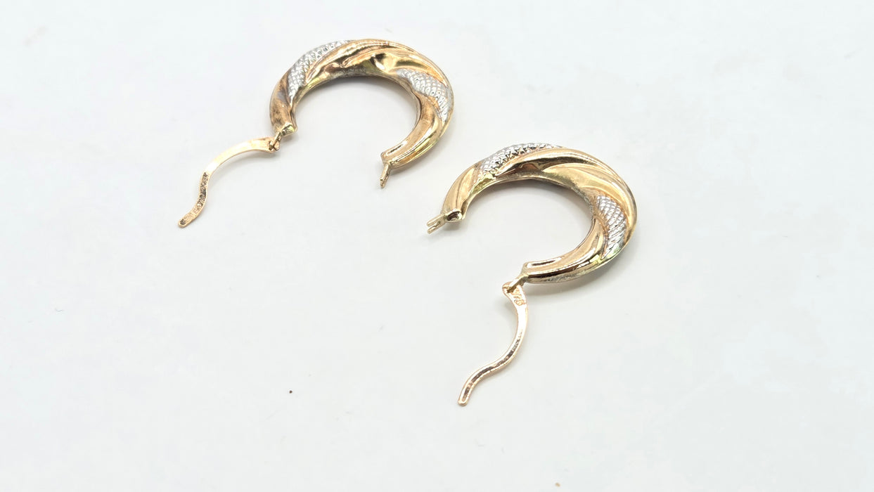 Vintage: 9ct Two-Tone Gold Twisted Hoop Earrings
