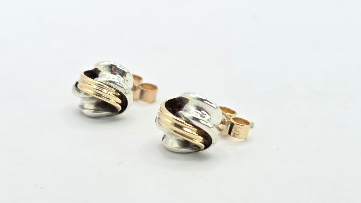 Vintage: 9ct Yellow Gold & Silver Knot Stud Earrings