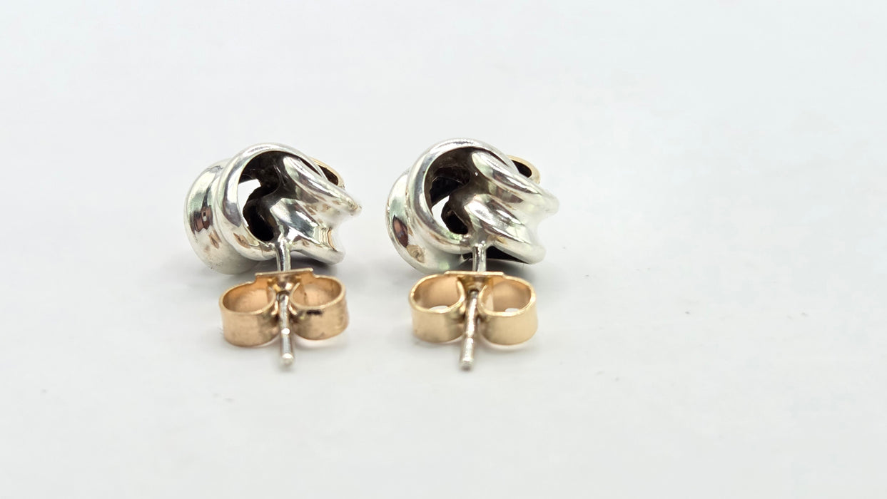Vintage: 9ct Yellow Gold & Silver Knot Stud Earrings