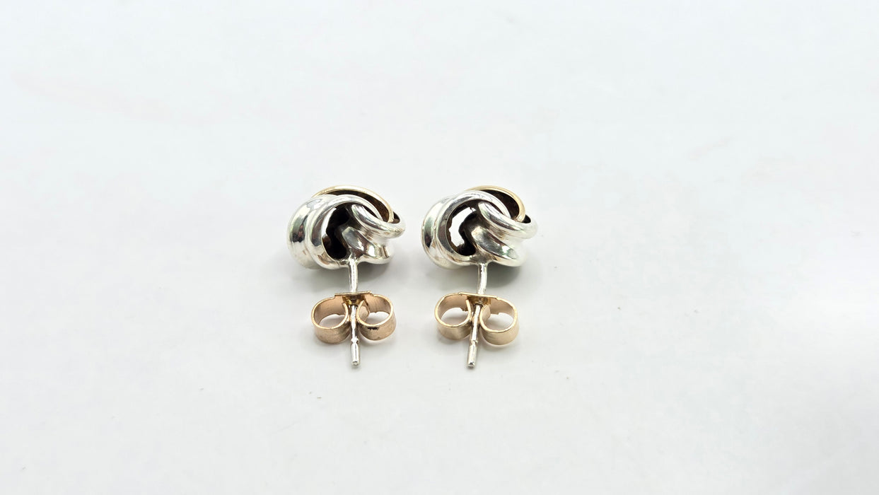 Vintage: 9ct Yellow Gold & Silver Knot Stud Earrings