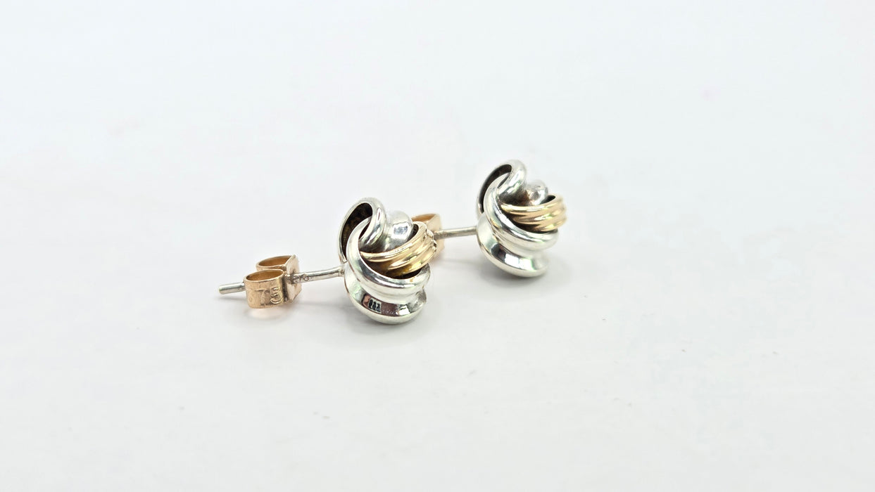 Vintage: 9ct Yellow Gold & Silver Knot Stud Earrings