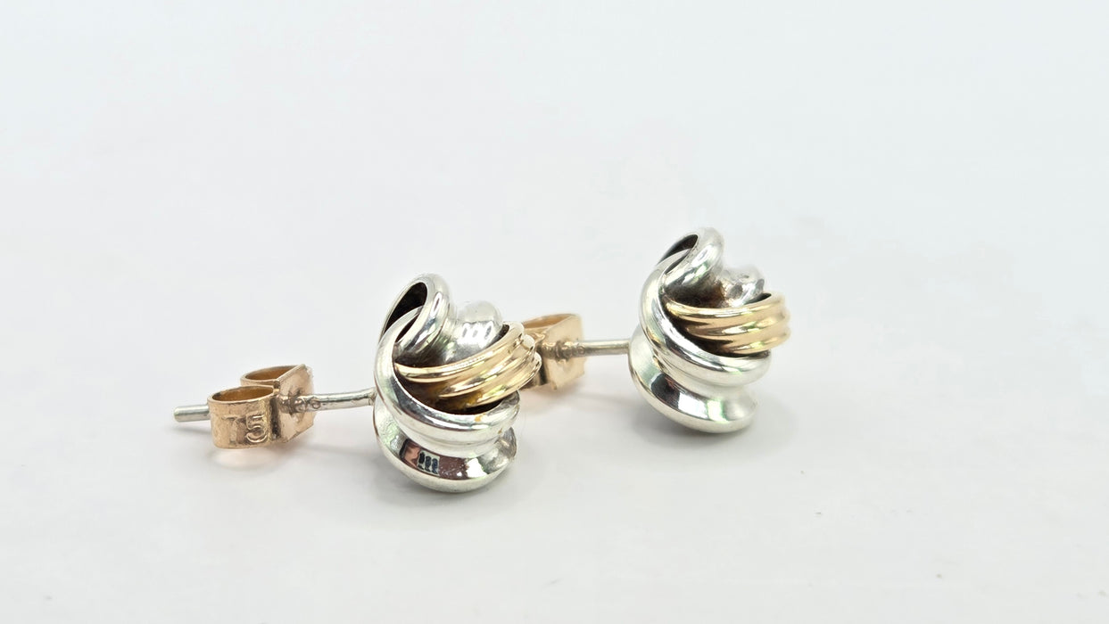 Vintage: 9ct Yellow Gold & Silver Knot Stud Earrings