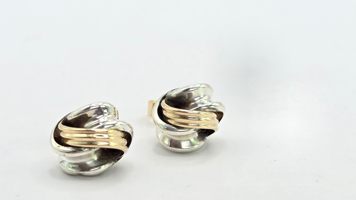 Vintage: 9ct Yellow Gold & Silver Knot Stud Earrings