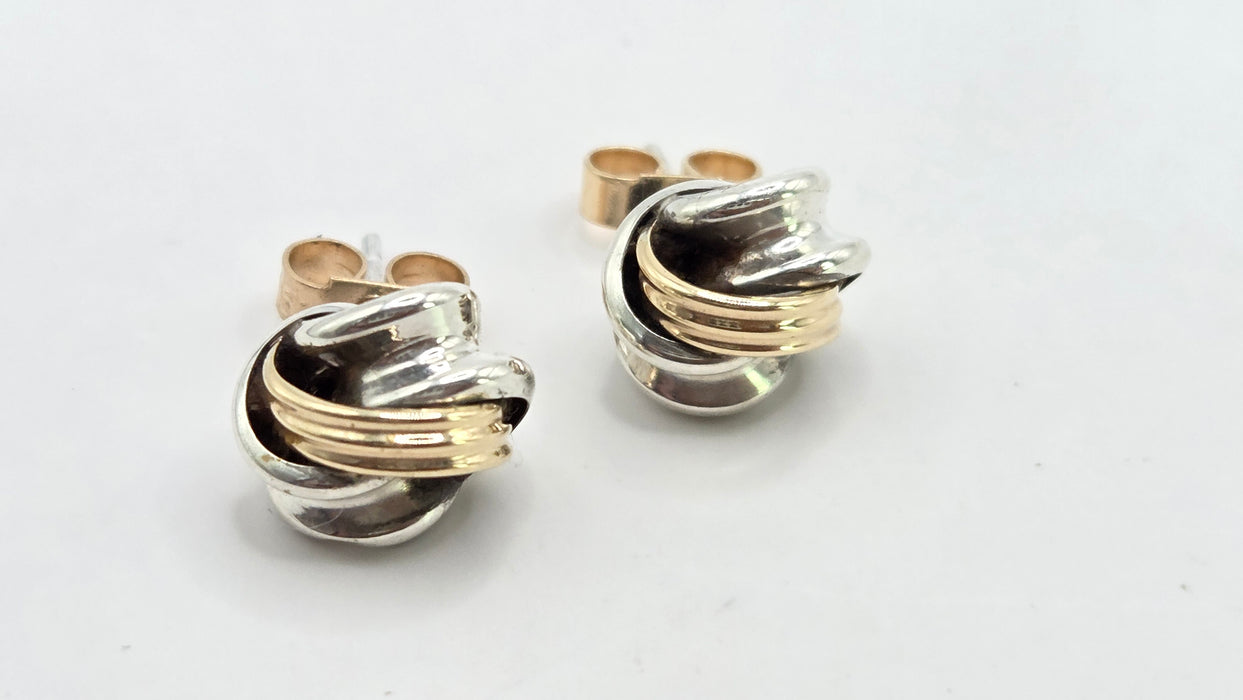 Vintage: 9ct Yellow Gold & Silver Knot Stud Earrings