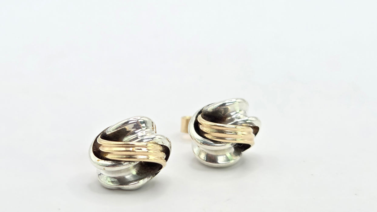 Vintage: 9ct Yellow Gold & Silver Knot Stud Earrings