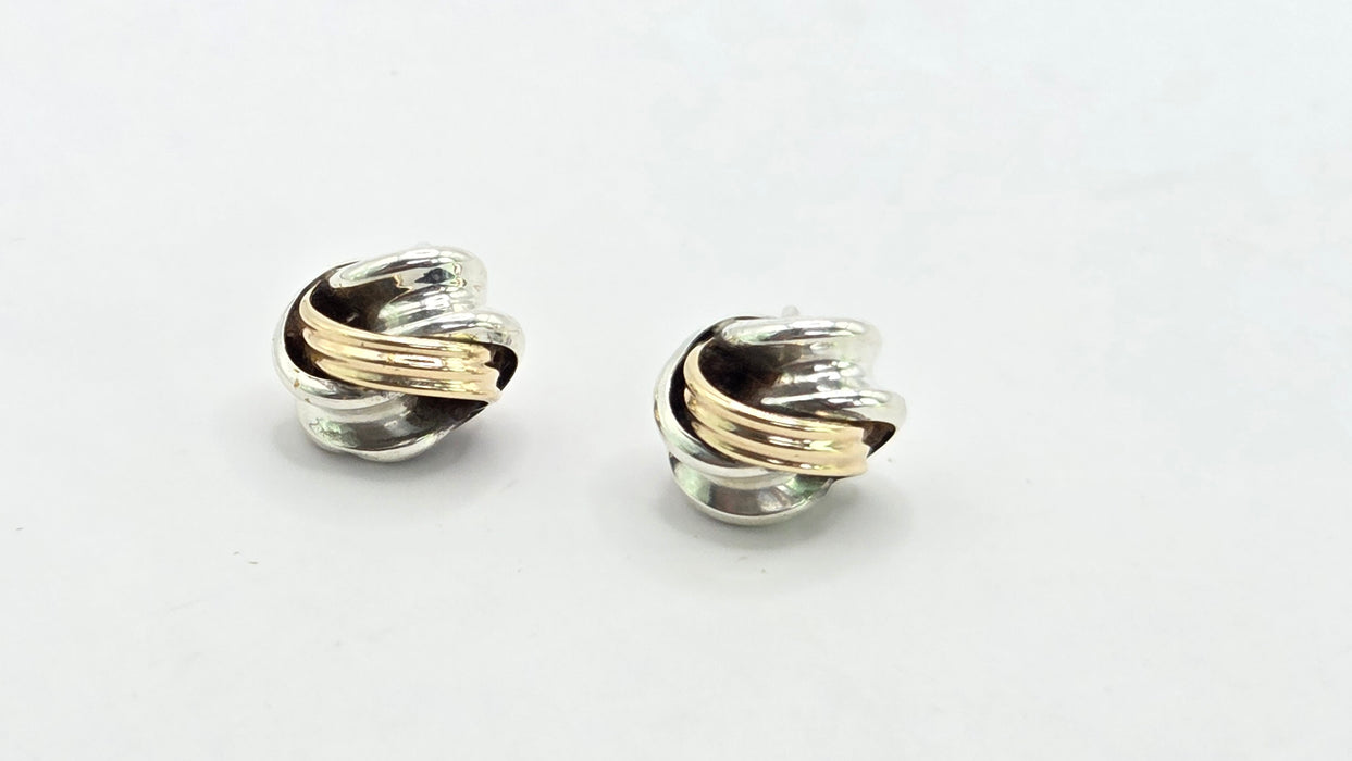 Vintage: 9ct Yellow Gold & Silver Knot Stud Earrings