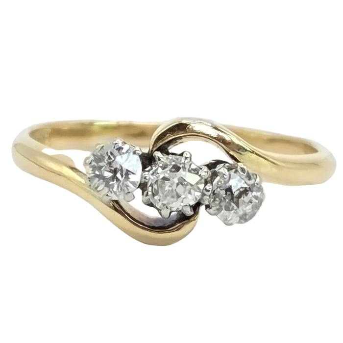 Antique: 18ct Yellow Gold & Platinum 3 Diamond Trilogy Twist Ring