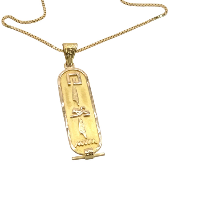 Vintage: 18ct Yellow Gold Egyptian Cartouche Pendant & Box Chain