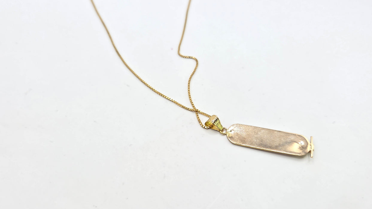 Vintage: 18ct Yellow Gold Egyptian Cartouche Pendant & Box Chain