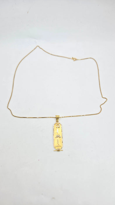 Vintage: 18ct Yellow Gold Egyptian Cartouche Pendant & Box Chain