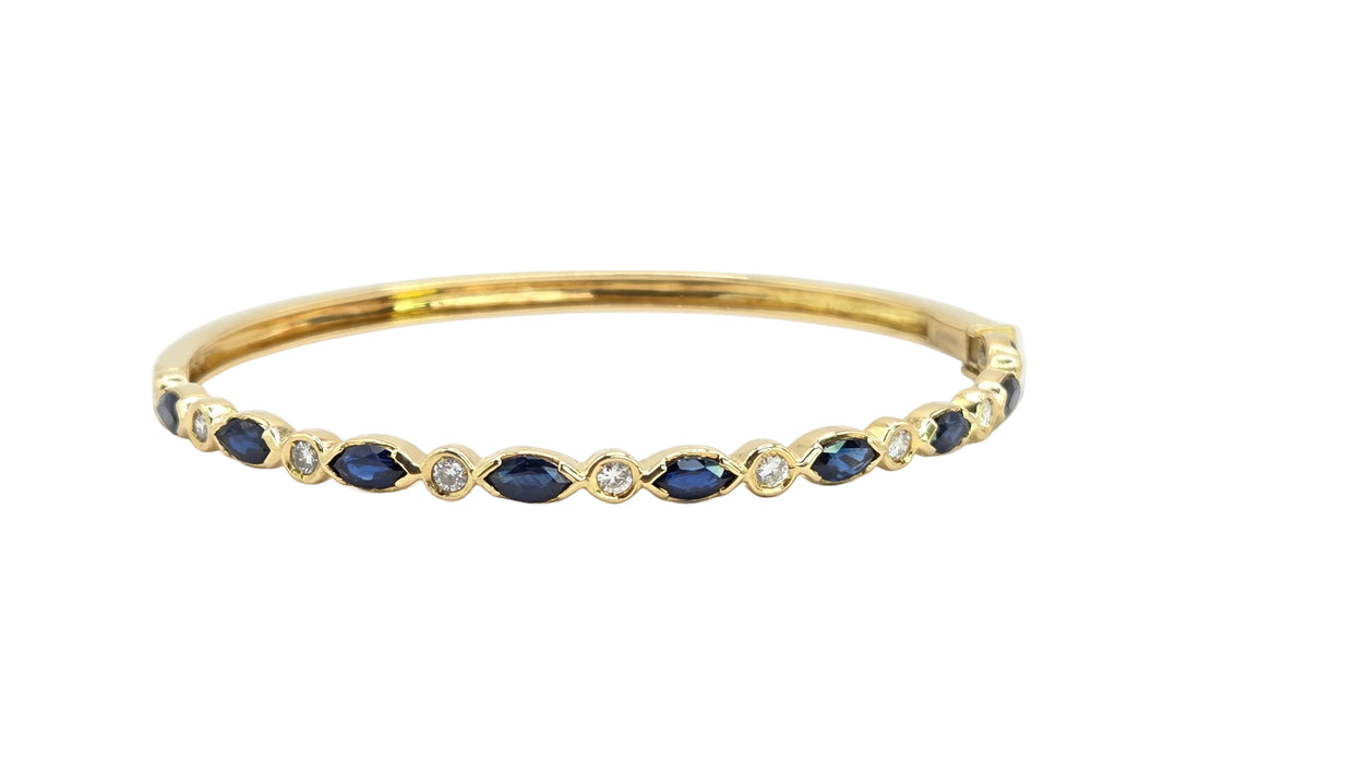 Vintage: 18ct Yellow Gold Sapphire 2.00ct & Diamond 0.36ct Half Hoop Bangle