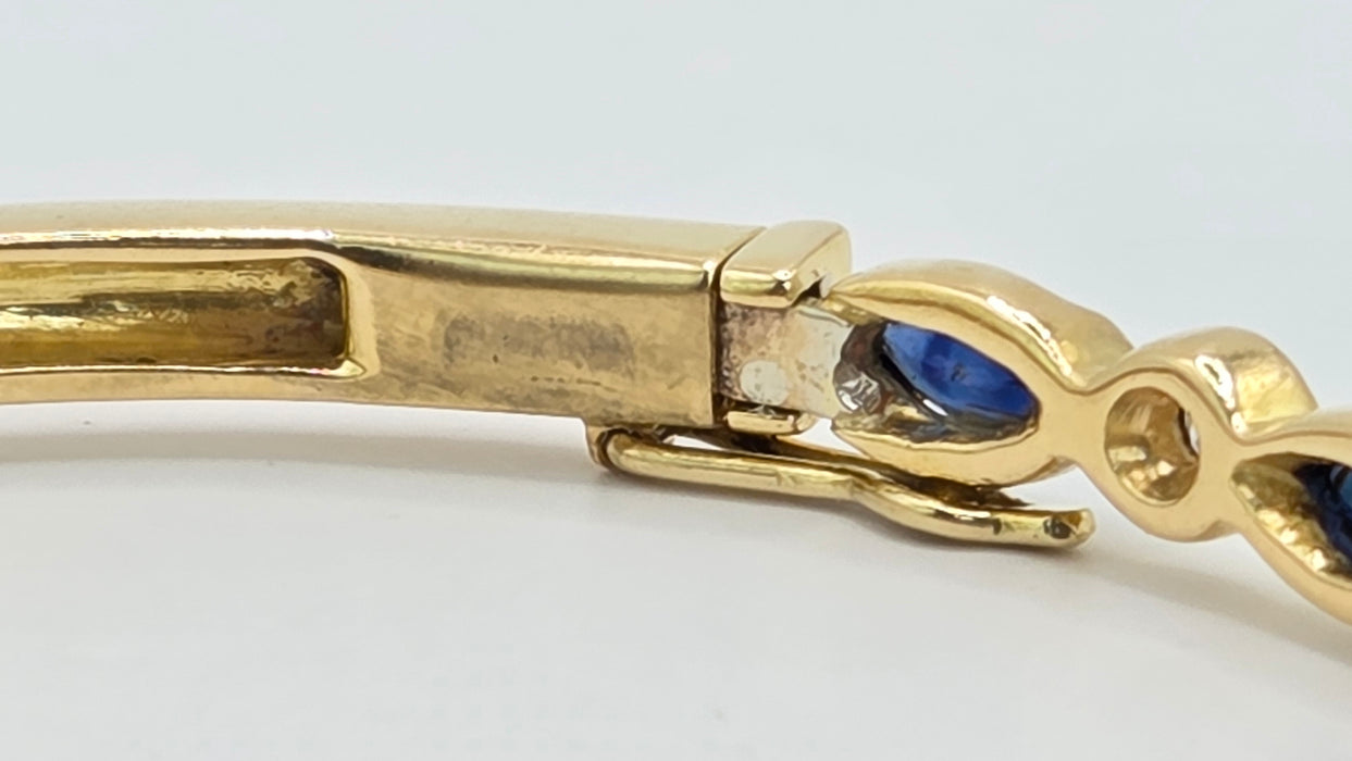 Vintage: 18ct Yellow Gold Sapphire 2.00ct & Diamond 0.36ct Half Hoop Bangle
