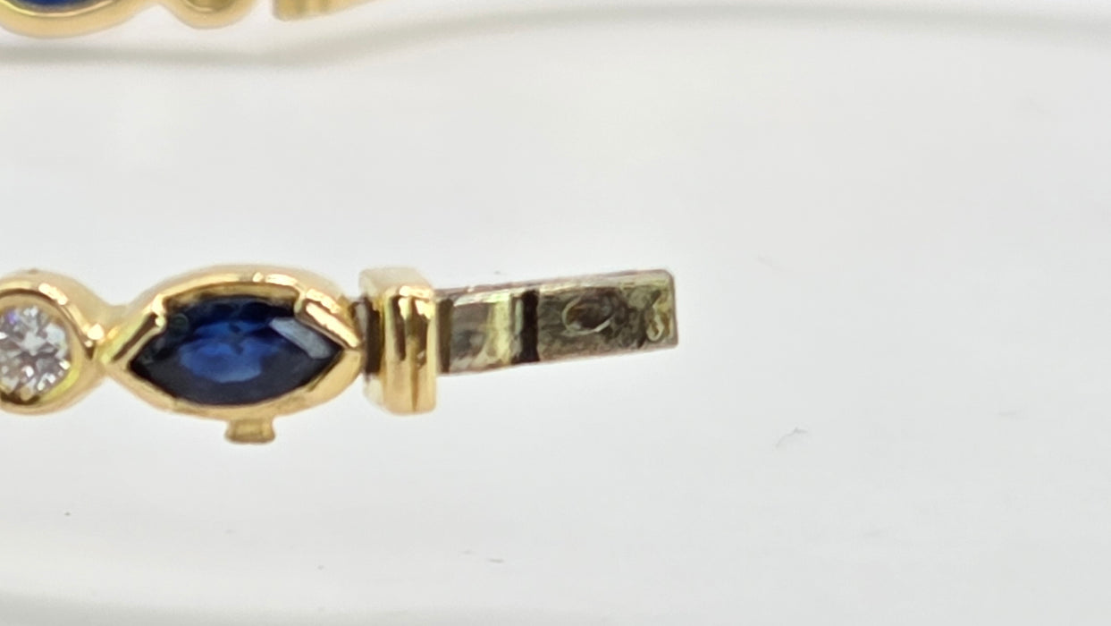 Vintage: 18ct Yellow Gold Sapphire 2.00ct & Diamond 0.36ct Half Hoop Bangle