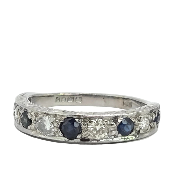 Vintage: 18ct White Gold Sapphire 0.51ct & Diamond 0.31ct Stacker Ring — From 1973