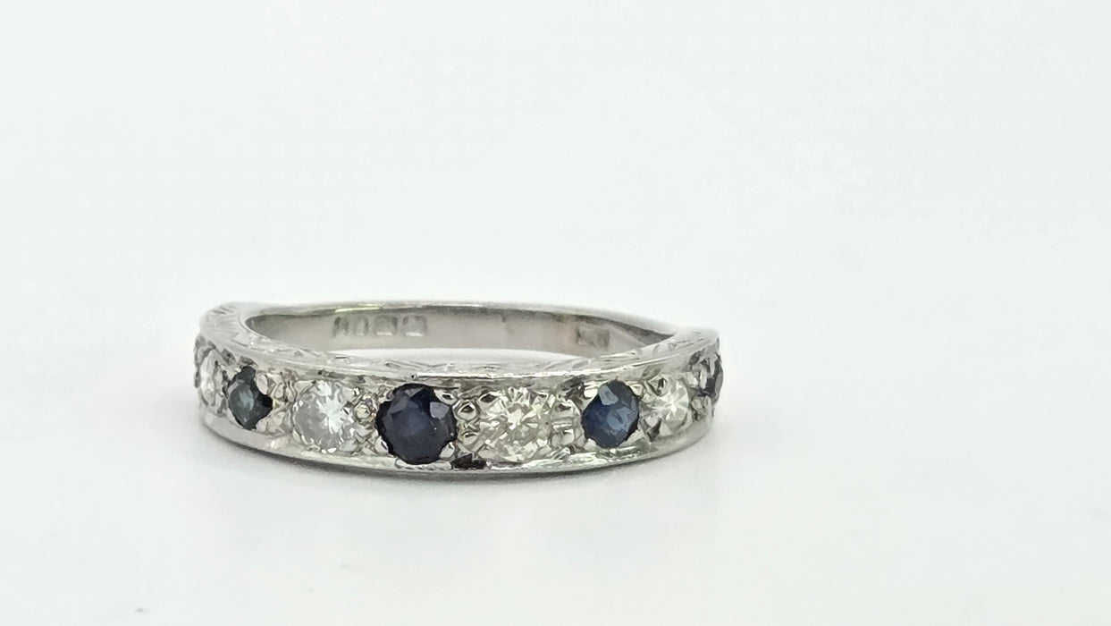 Vintage: 18ct White Gold Sapphire 0.51ct & Diamond 0.31ct Stacker Ring — From 1973