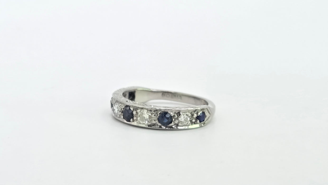 Vintage: 18ct White Gold Sapphire 0.51ct & Diamond 0.31ct Stacker Ring — From 1973