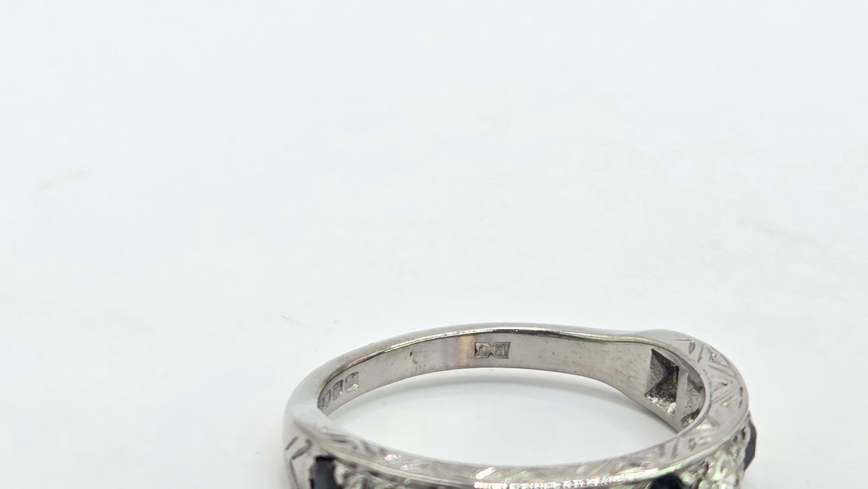 Vintage: 18ct White Gold Sapphire 0.51ct & Diamond 0.31ct Stacker Ring — From 1973