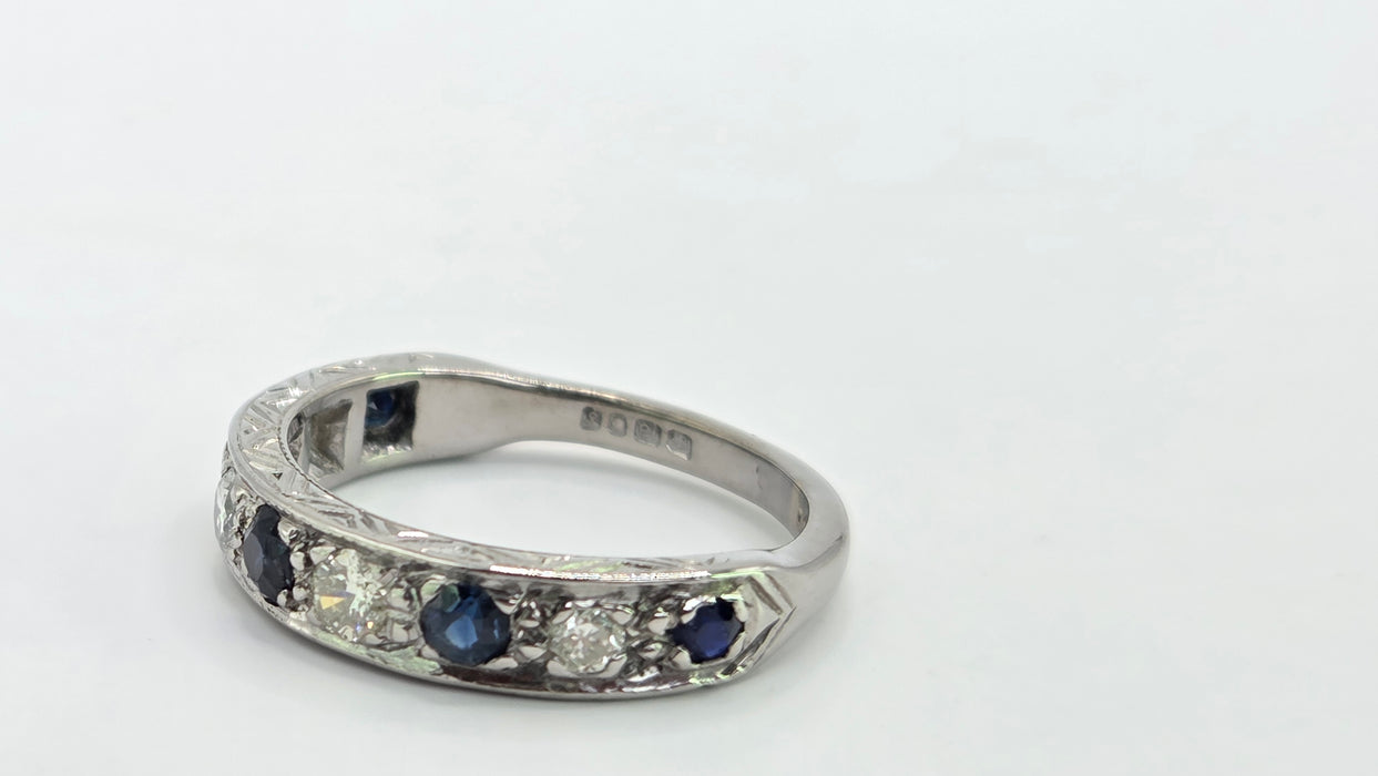 Vintage: 18ct White Gold Sapphire 0.51ct & Diamond 0.31ct Stacker Ring — From 1973