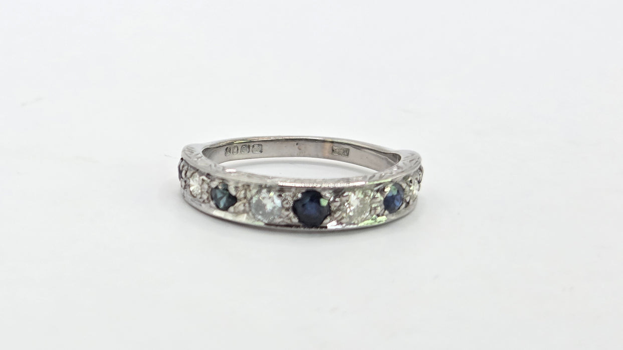 Vintage: 18ct White Gold Sapphire 0.51ct & Diamond 0.31ct Stacker Ring — From 1973
