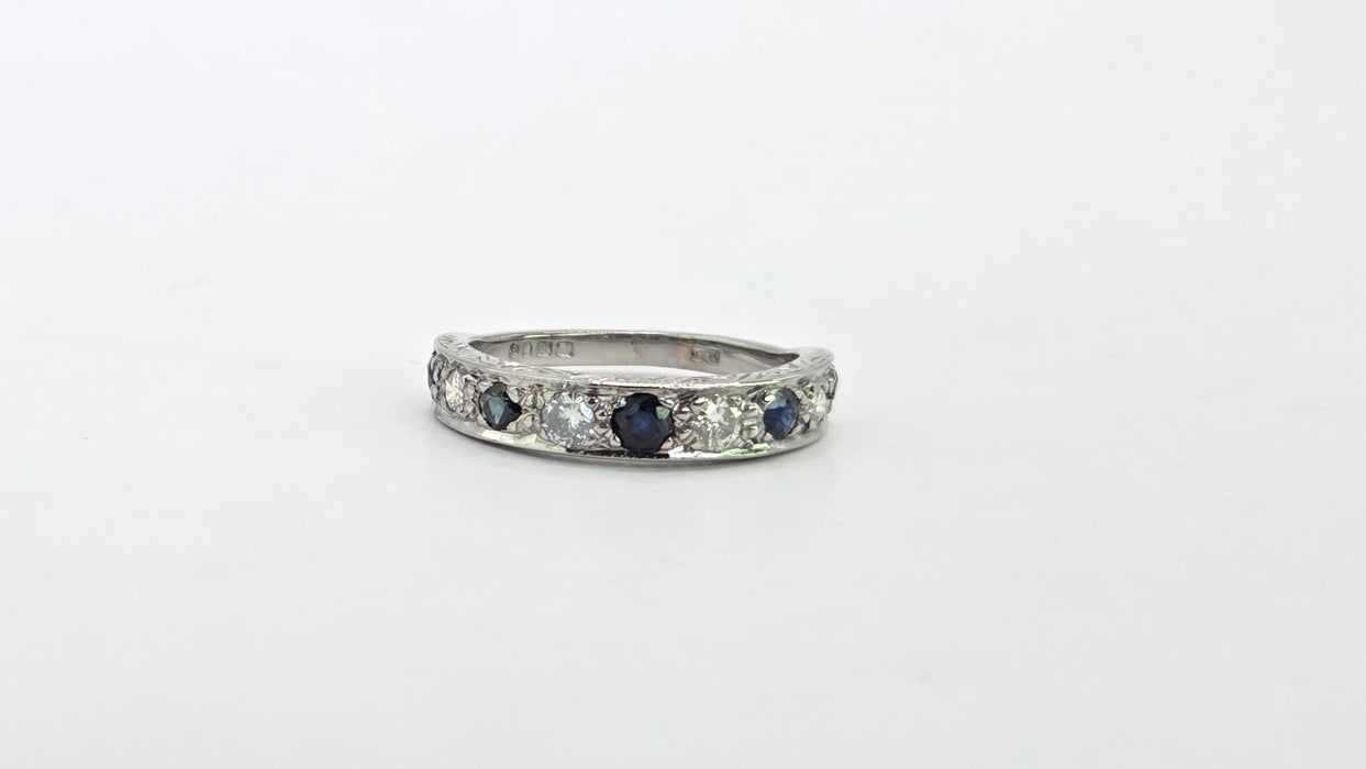 Vintage: 18ct White Gold Sapphire 0.51ct & Diamond 0.31ct Stacker Ring — From 1973