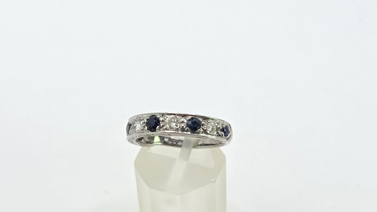 Vintage: 18ct White Gold Sapphire 0.51ct & Diamond 0.31ct Stacker Ring — From 1973