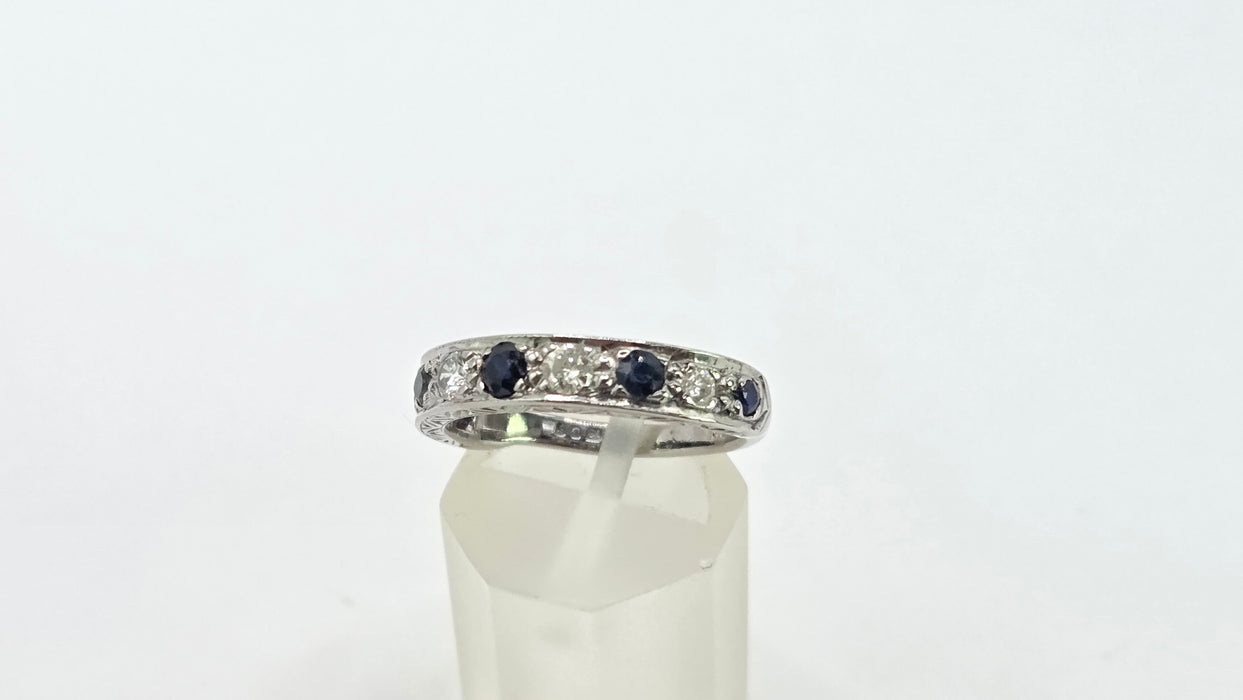 Vintage: 18ct White Gold Sapphire 0.51ct & Diamond 0.31ct Stacker Ring — From 1973