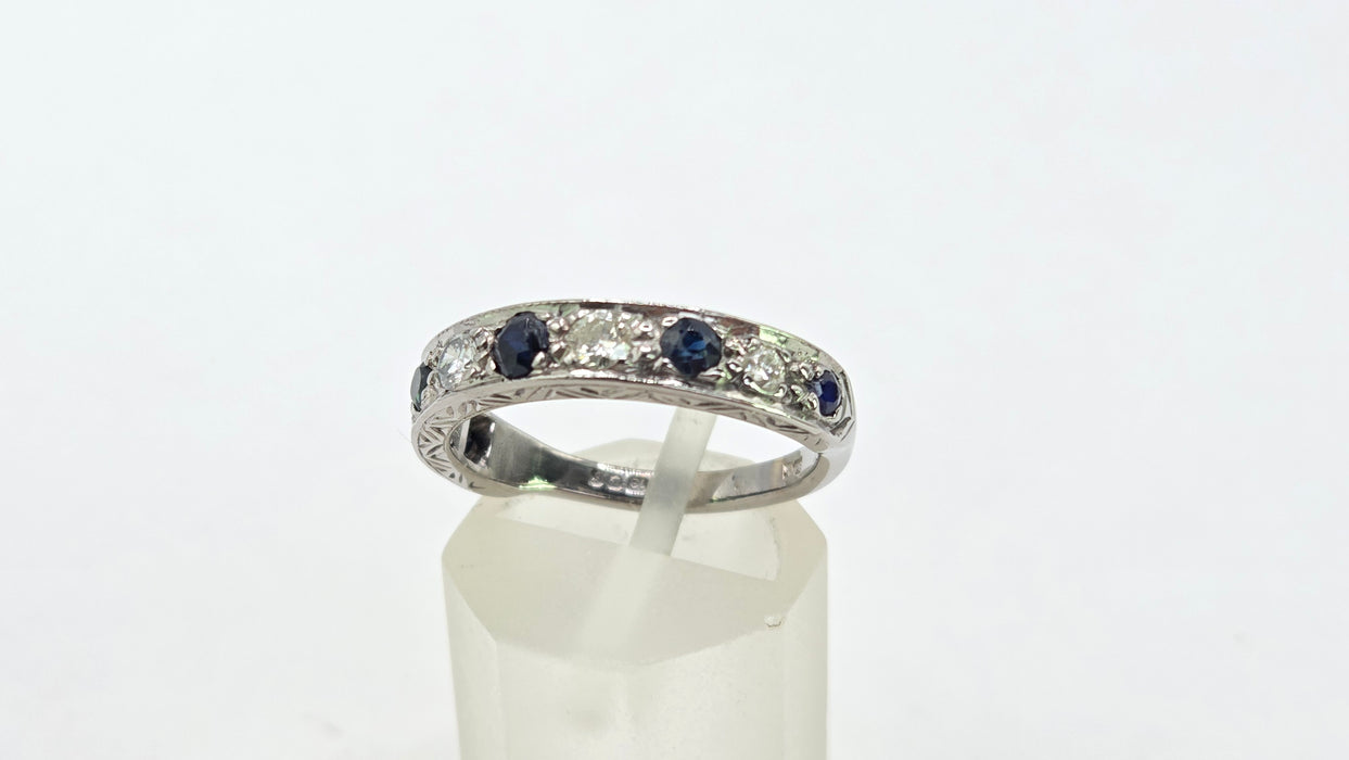 Vintage: 18ct White Gold Sapphire 0.51ct & Diamond 0.31ct Stacker Ring — From 1973