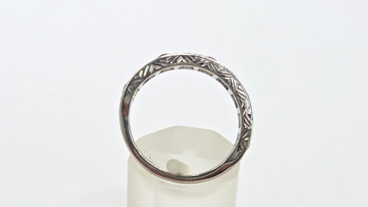 Vintage: 18ct White Gold Sapphire 0.51ct & Diamond 0.31ct Stacker Ring — From 1973