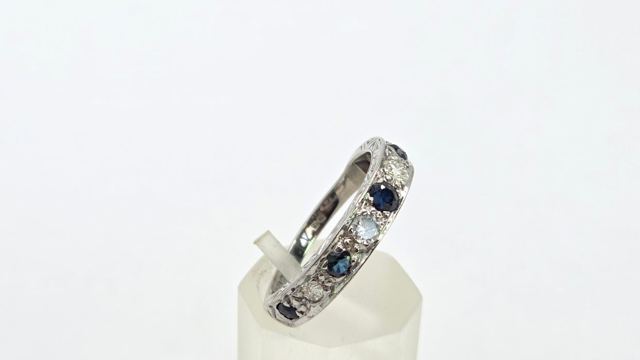 Vintage: 18ct White Gold Sapphire 0.51ct & Diamond 0.31ct Stacker Ring — From 1973