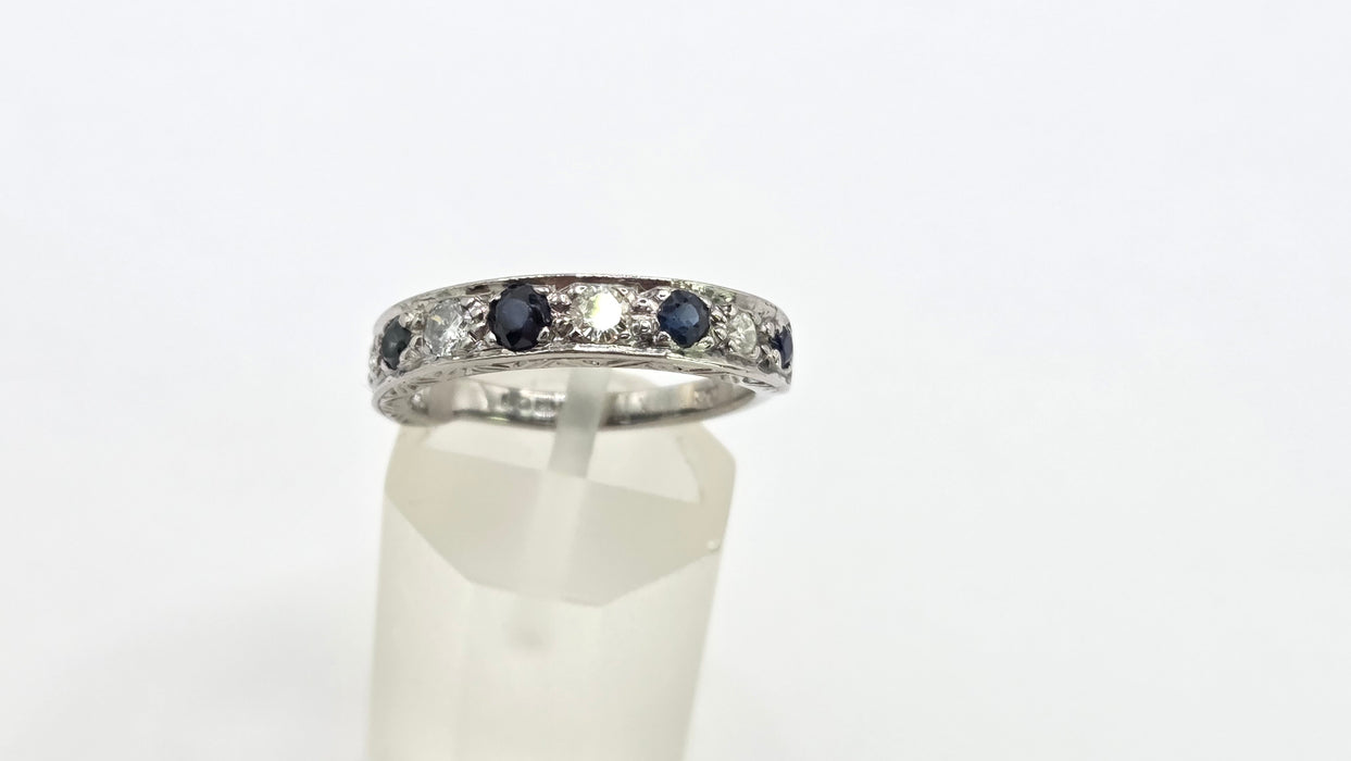 Vintage: 18ct White Gold Sapphire 0.51ct & Diamond 0.31ct Stacker Ring — From 1973