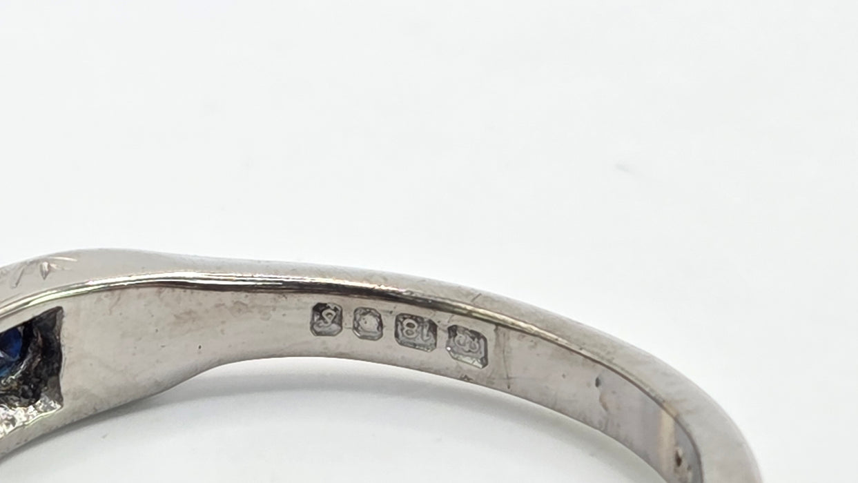 Vintage: 18ct White Gold Sapphire 0.51ct & Diamond 0.31ct Stacker Ring — From 1973