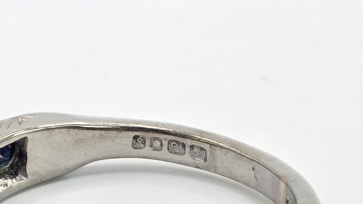 Vintage: 18ct White Gold Sapphire 0.51ct & Diamond 0.31ct Stacker Ring — From 1973