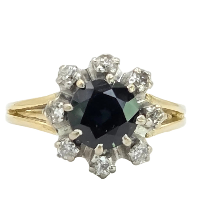 Vintage: 18ct Yellow Gold Sapphire & Diamond Cluster Ring — 1.15ct