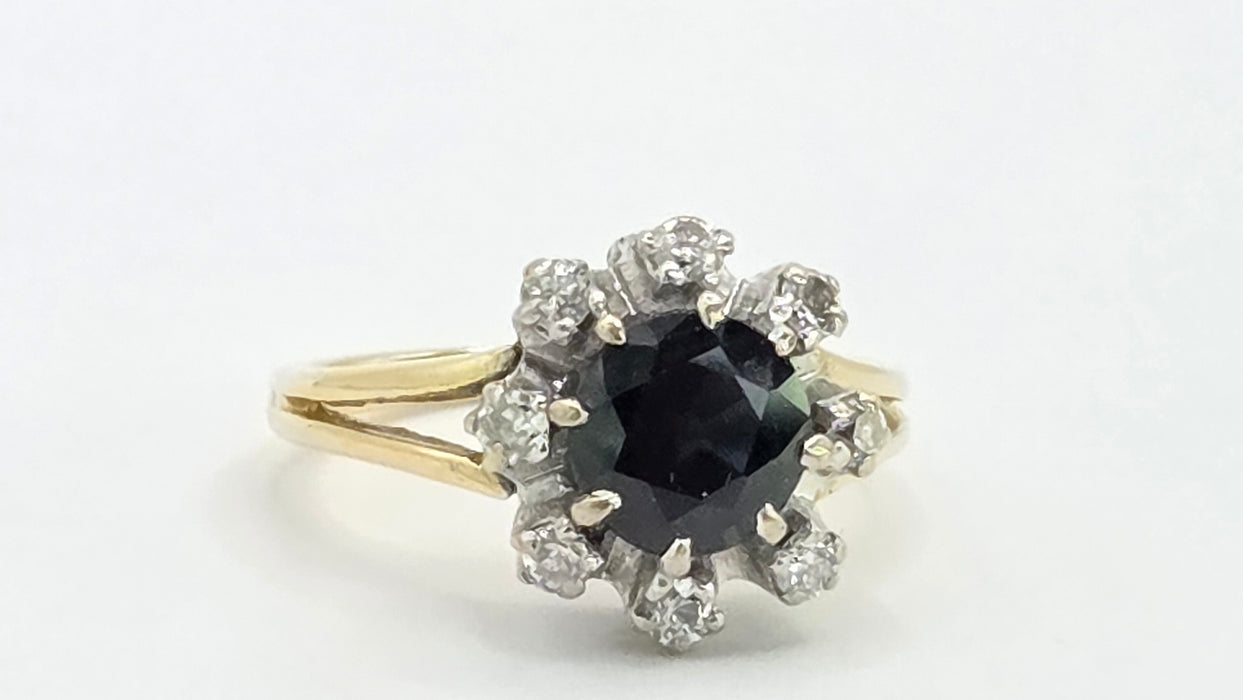 Vintage: 18ct Yellow Gold Sapphire & Diamond Cluster Ring — 1.15ct